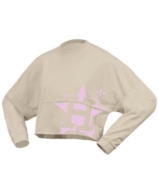 Women's Cream Houston Astros Floral Preppy Cropped Long Sleeve T-Shirt