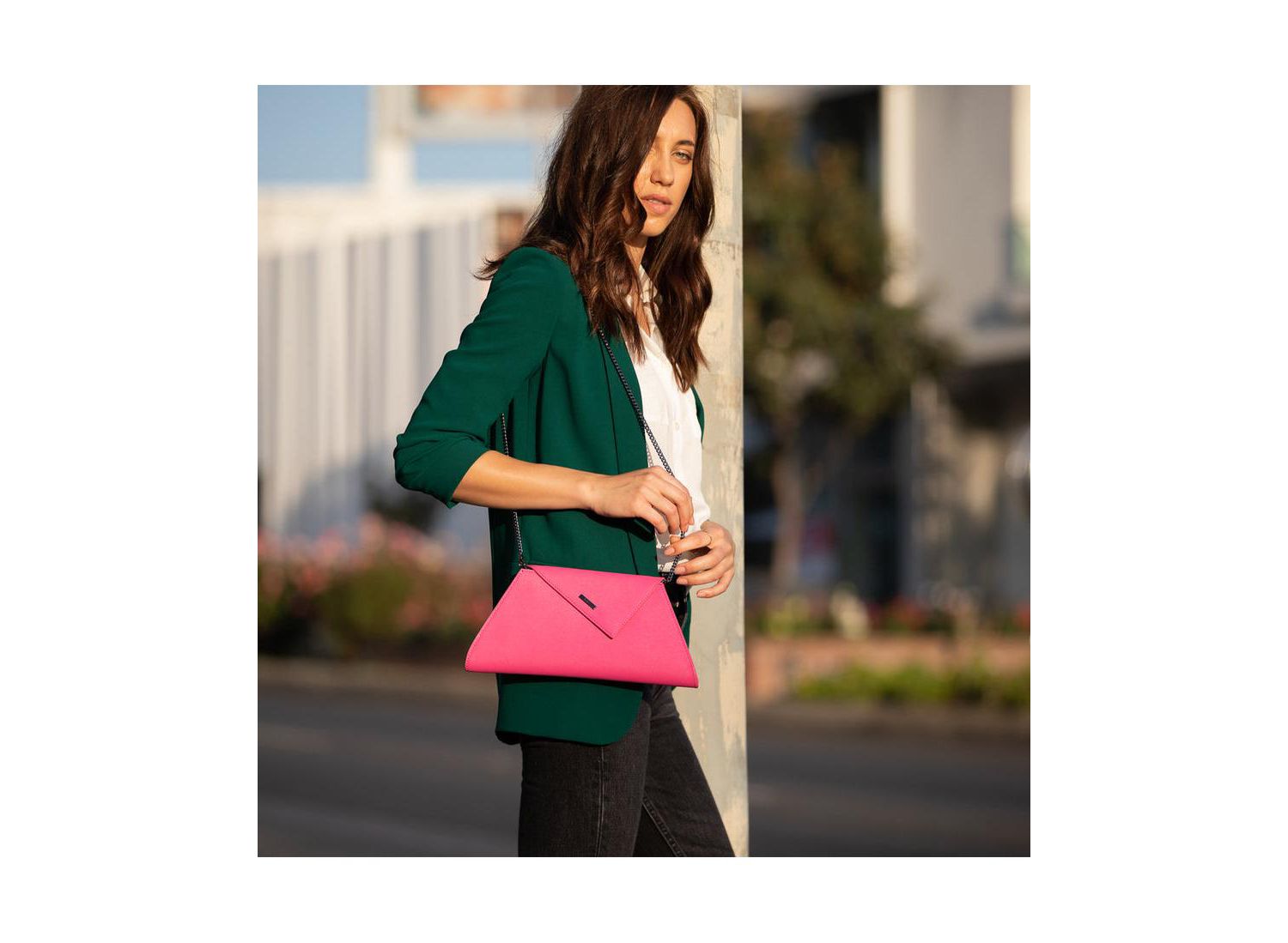 Hot Pink Purse Leather Clutch Bag Crossbody Evening Purse Unique Women's Handbag