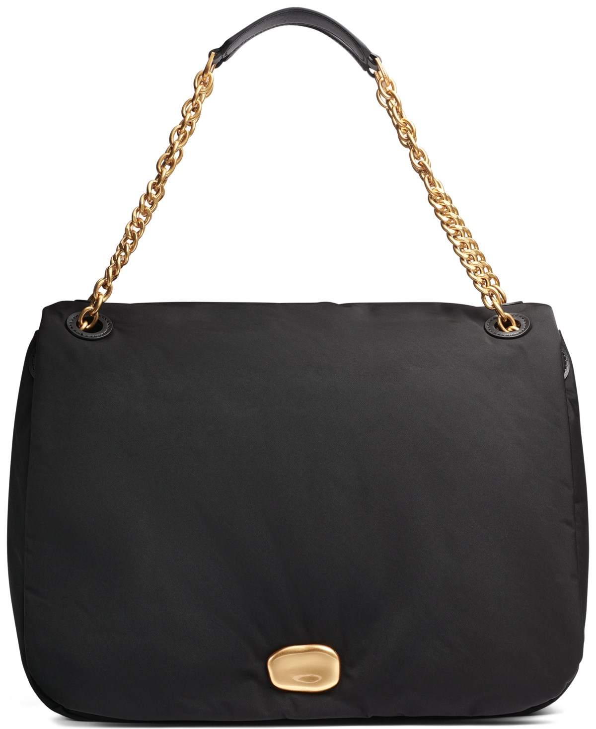 Crepe Large Nylon Shoulder with Chain Strap - Black, Gold
