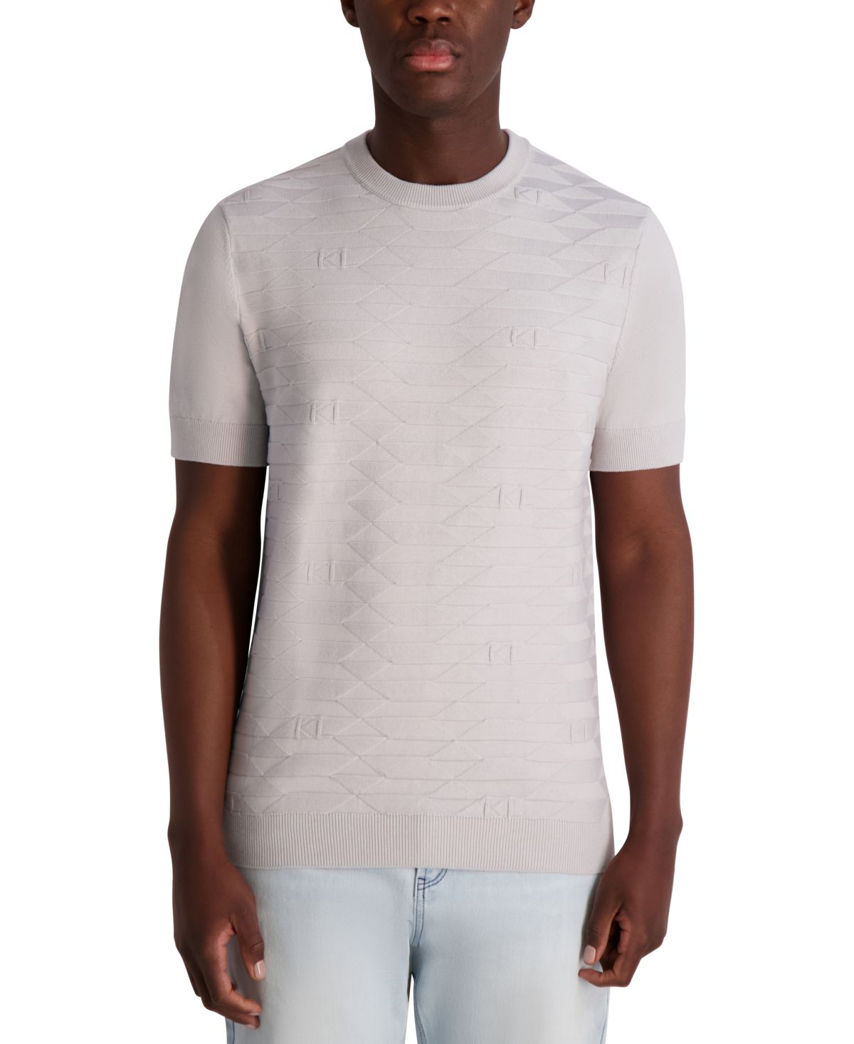 Мужской вязаный свитер с круглым вырезом и коротким рукавом