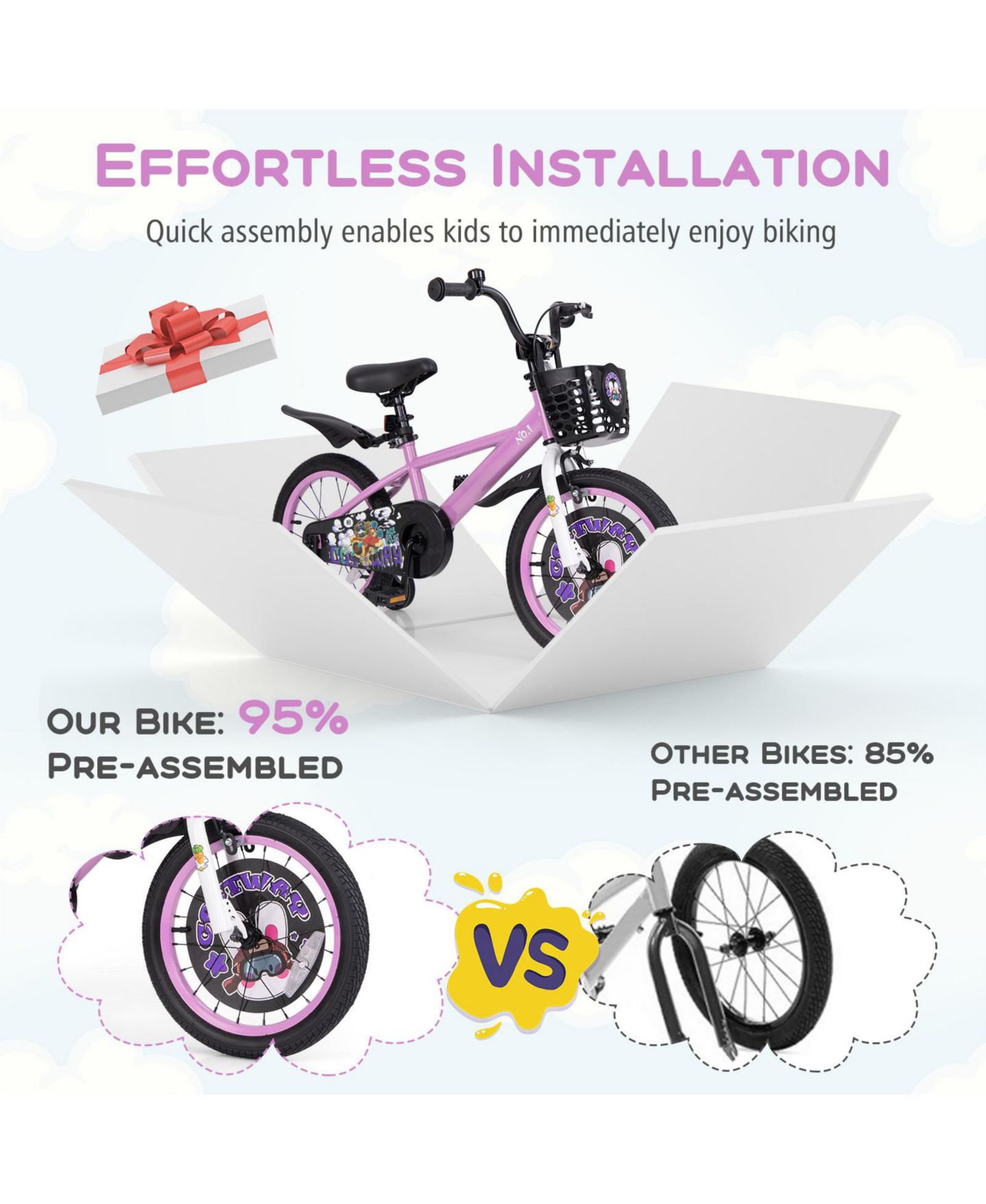 Детская игрушка Mecale 18-Inch Adjustable Kids Bike with Training Wheels, Ages 4-8, цвет: Розовый — фото 4