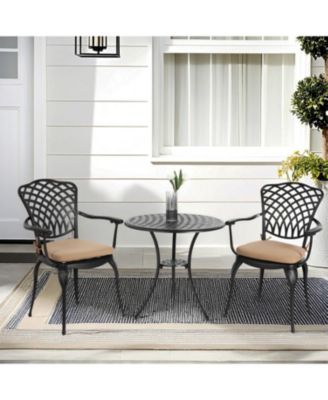 Streamdale 3-Piece Patio Bistro Set Cast Aluminum Table, 2 Chairs, Umbrella Hole, Cushions (Black)