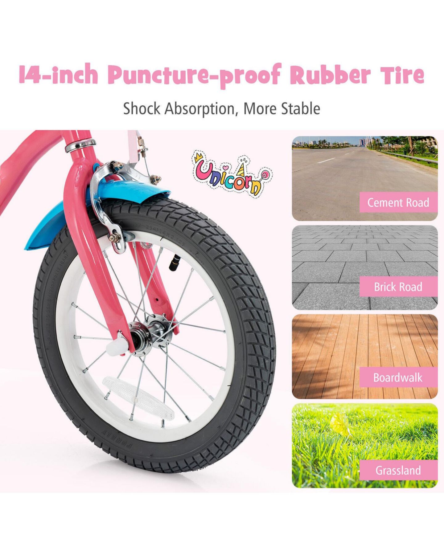 Детская игрушка Mecale Adjustable Kids' Bicycle with Training Wheels and Basket, Ages 3-9, цвет: Розовый — фото 9