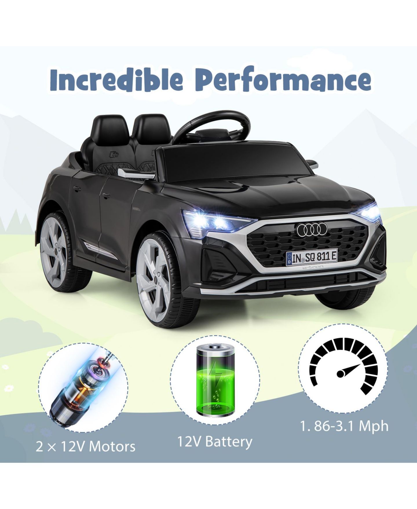 Детская игрушка Mecale 12V Kids Ride on Car Licensed Audi SQ8 with Remote Control and 3 Speeds, цвет: Чёрный — фото 4