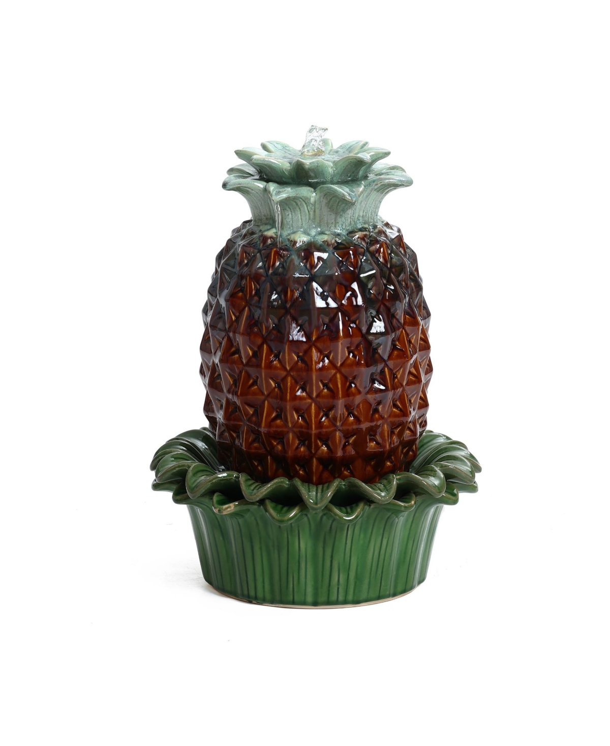 Pineapple Ceramic Indoor/Outdoor 17.1-In Tall Tabletop Fountain, Green Top - Brown, green, light green