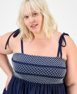 Trendy Plus Two-Tone Smocked-Bust Dress