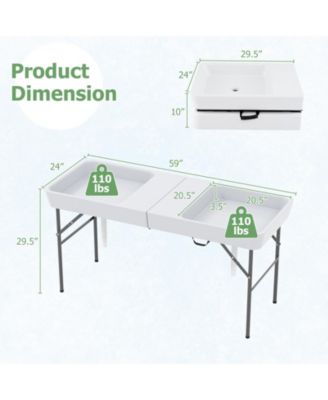 5 FT Folding Ice Cooler Table with Double Sinks for Camping Party Picnic Wedding