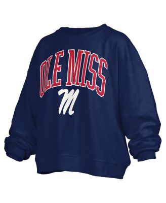 Women's Navy Ole Miss Rebels Janise Arch Over Logo Waist Length Oversized Pullover Sweatshirt