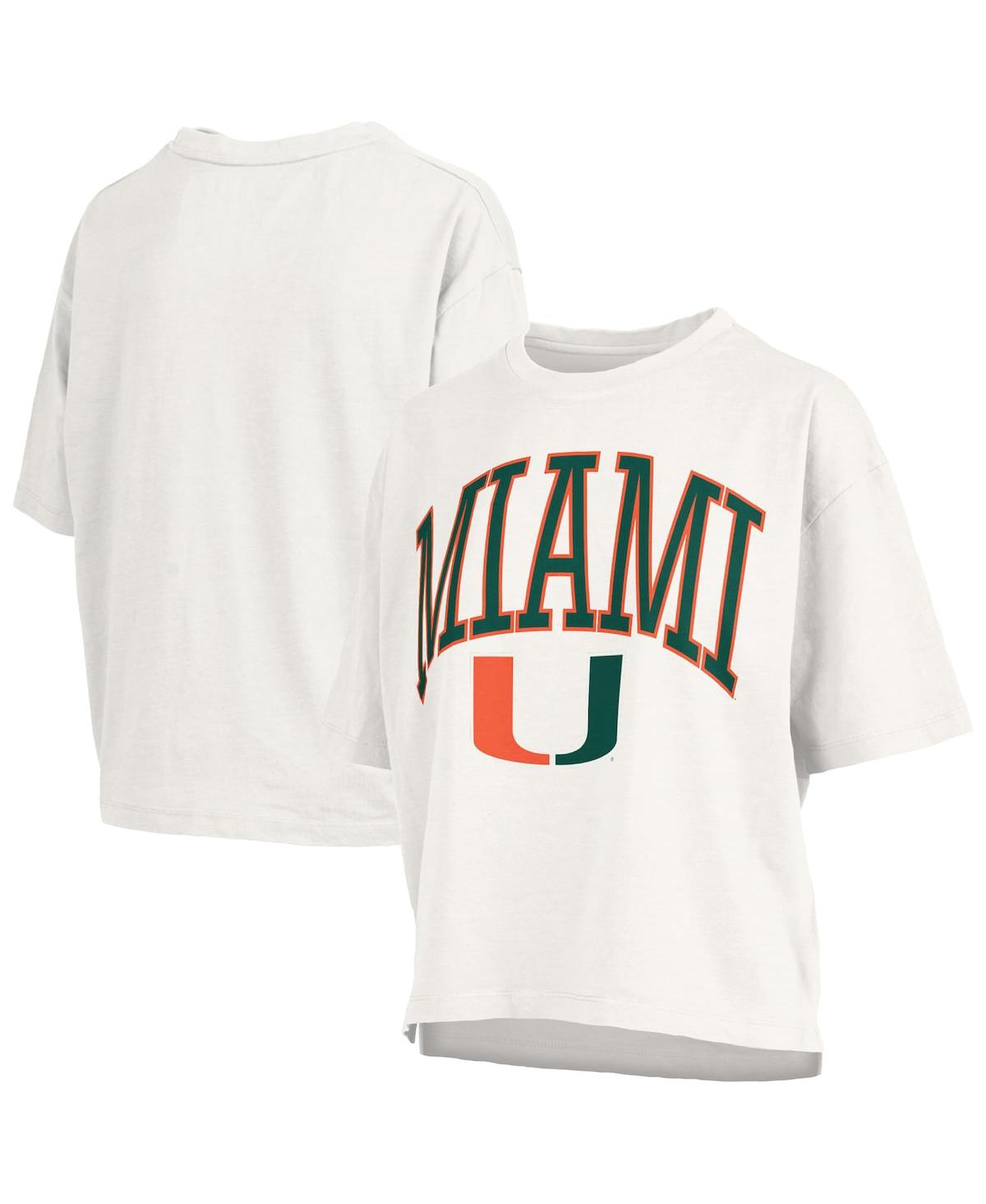 Pressbox Women's White Miami Hurricanes Nelson Arch Over Logo Waist Length Oversized Slub T-shirt