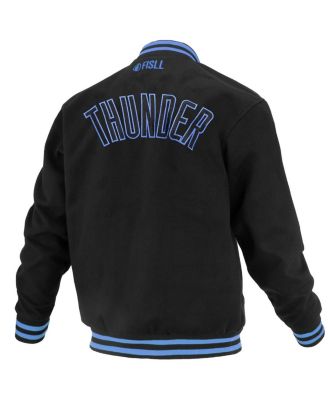 Men's and Women's Black Oklahoma City Thunder Logo Man Shadow Collection Full-Snap Varsity Jacket