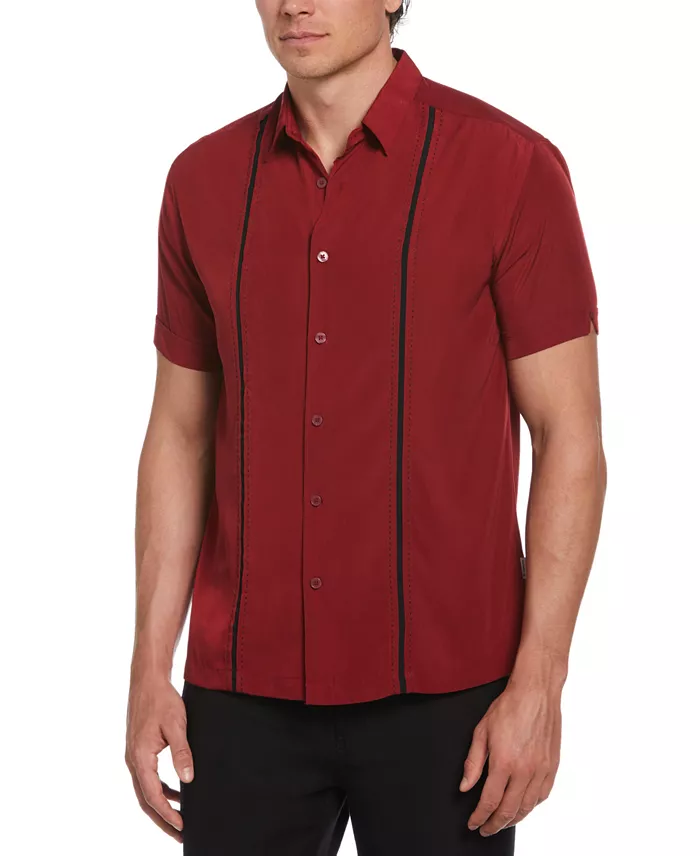 Men's Pick Stitch Panel Short Sleeve Button-Down Shirt - thumbnail 5