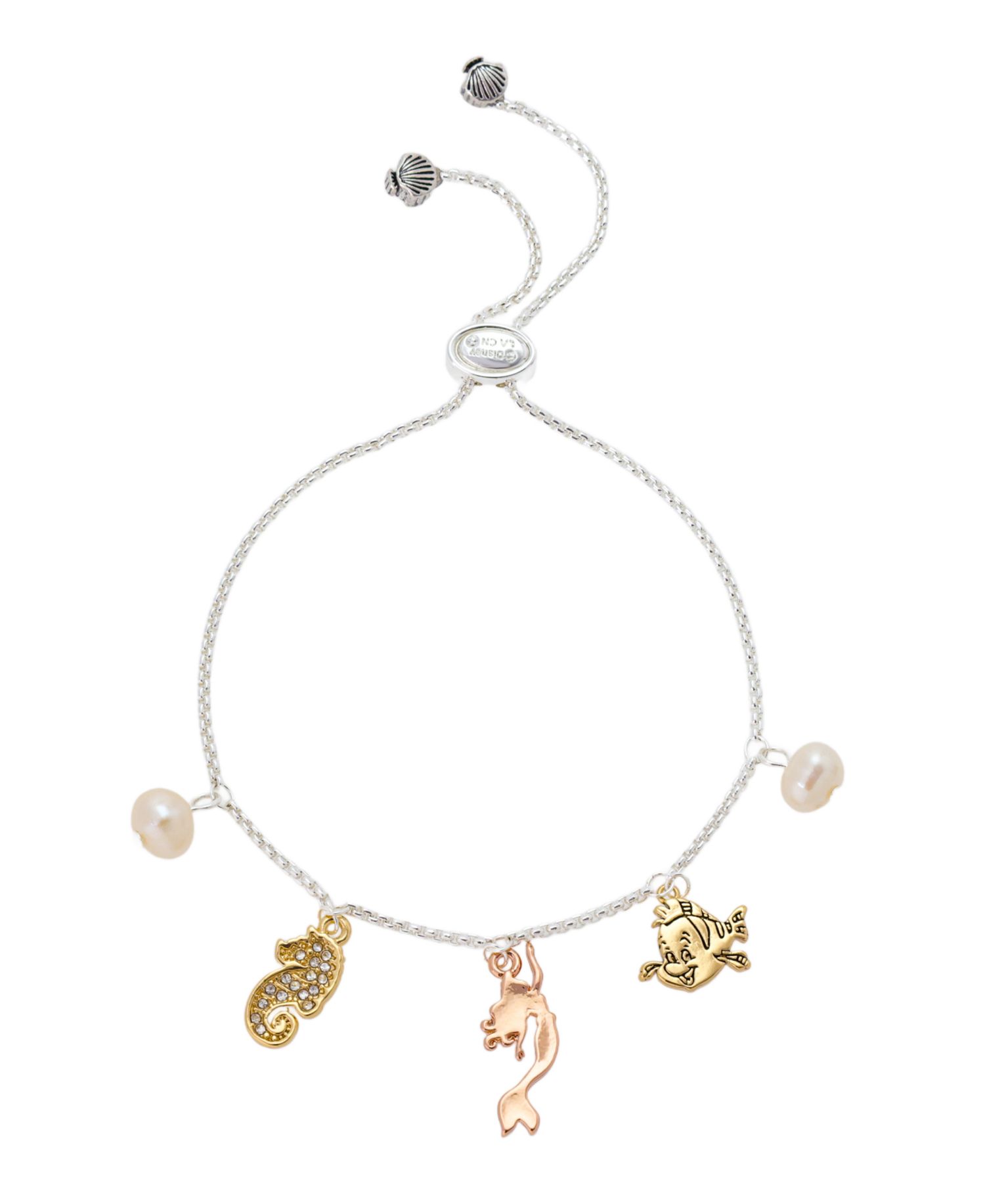 Little Mermaid Cubic Zirconia and Mother of Pearl Charm Bolo Bracelet