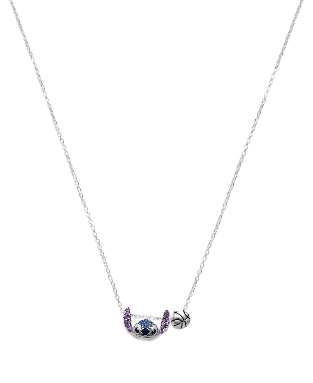 Cubic Zirconia Stitch Basketball Charm Necklace - Silver