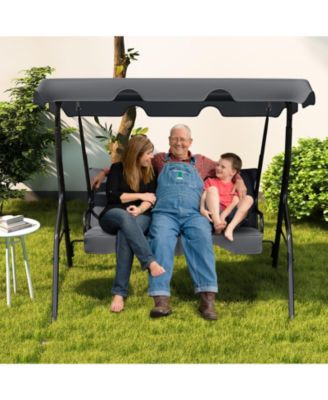 3 Seat Outdoor Patio Canopy Swing with Cushioned Steel Frame