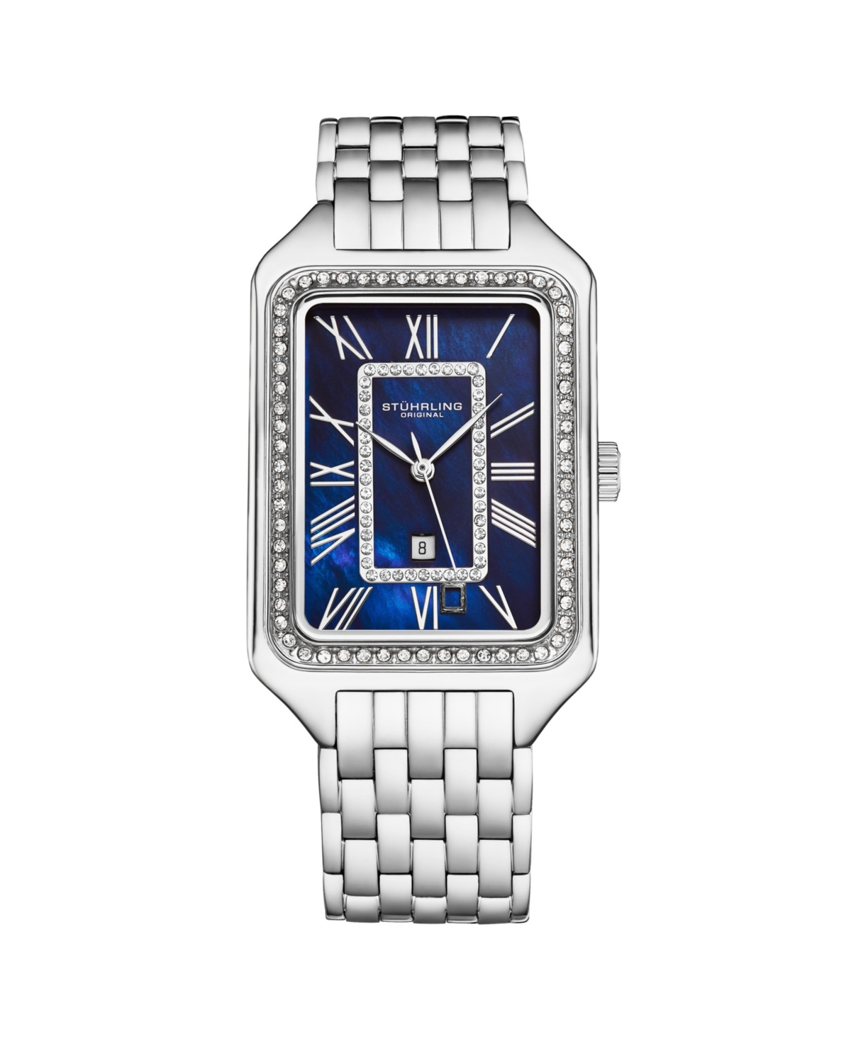 Lustra 32mm Rectangle Quartz Fashion Watch with Crystals - Blue