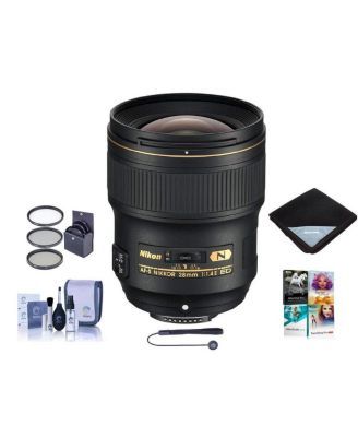 28mm f/1.4E AF-S NIKKOR Lens, Bundle with ProOptic 77mm Filter Kit, Cleaning Kit, Lens Wrap, Lens Cap Tether, PC Software Kit