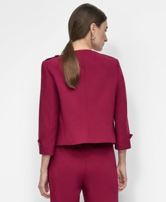 Women's Zip-Front Collarless Cropped Jacket