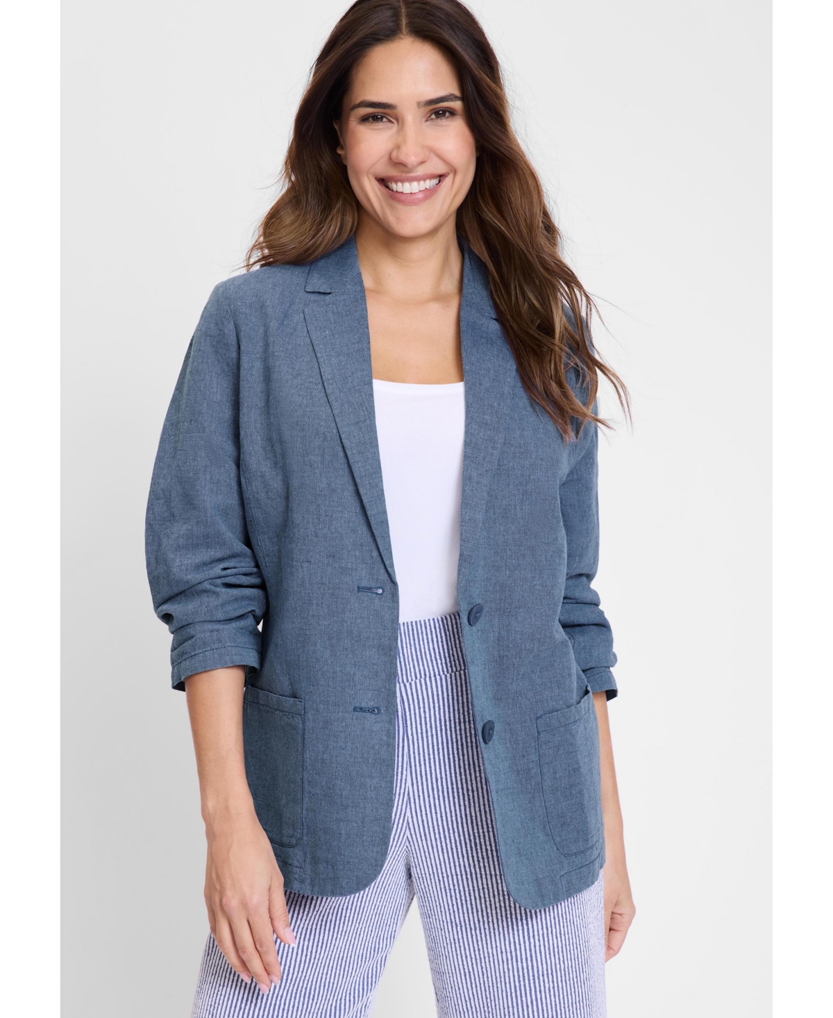 Women's Classic Cotton Linen Blazer - Indigo denim mel.