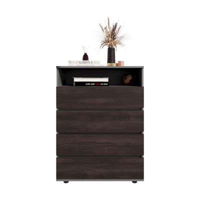 Trevose Dresser, 4 Drawers, 1 Shelf, Matt Gray / Dark Oak