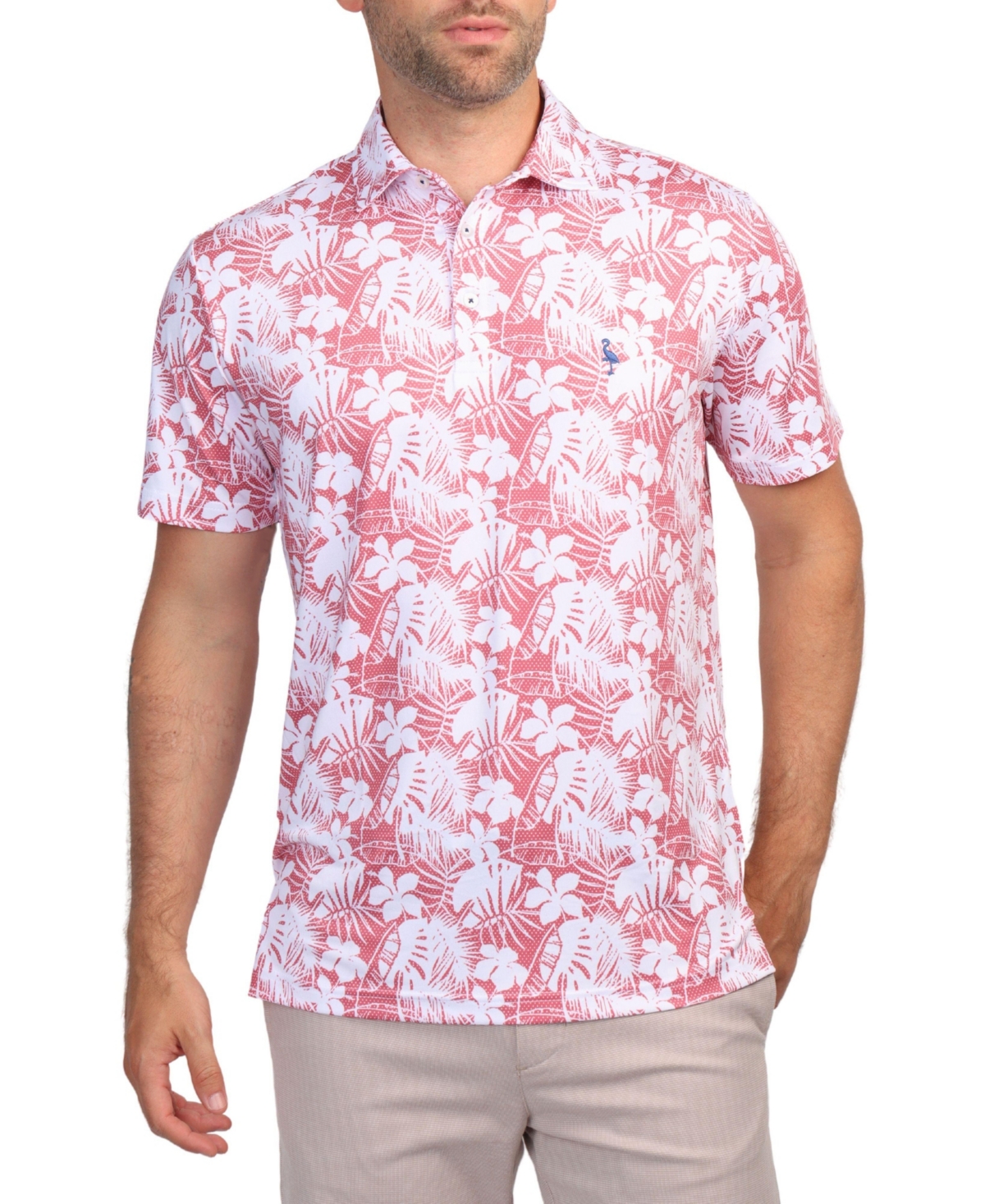 Men's Tropical Hibiscus Performance Polo - Nantucket red