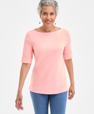 Style & Co - Women's Boat-Neck Elbow Sleeve Cotton Top, XS-5X