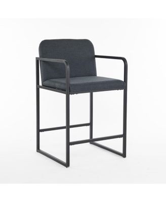 Set of 2 Counter Height Stools, 26.7" Seat Height with Armrests, Metal Frame & Upholstered Cushions