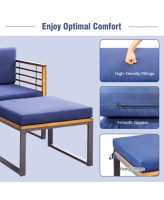 5pcs Patio Acacia Wood Cushioned Chair Ottoman Table Furniture Set Outdoor