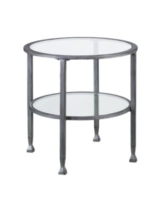 24" Silver And Clear Glass And Distressed Iron Round End Table With Shelf