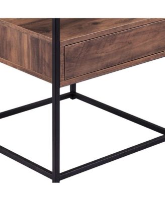 22" Black Glass And Iron Square End Table With Drawer With Shelf