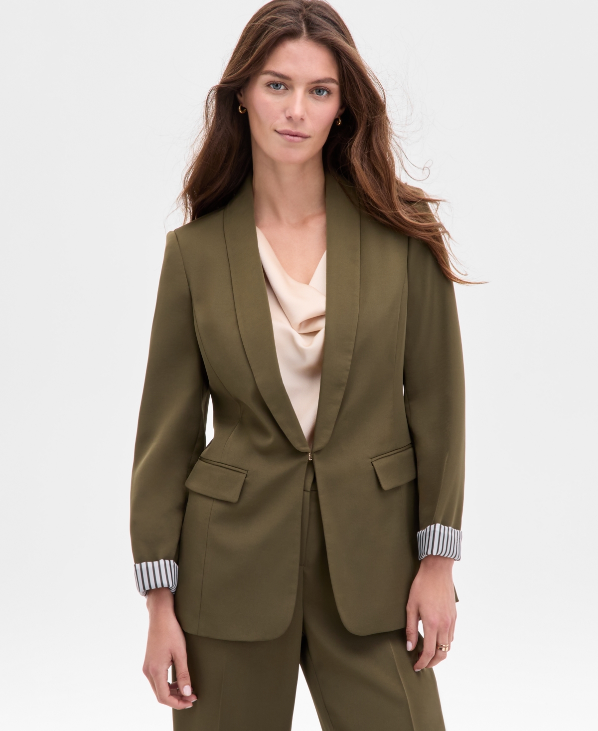 Women's Brushed Woven Shawl-Collar Jacket - Olive