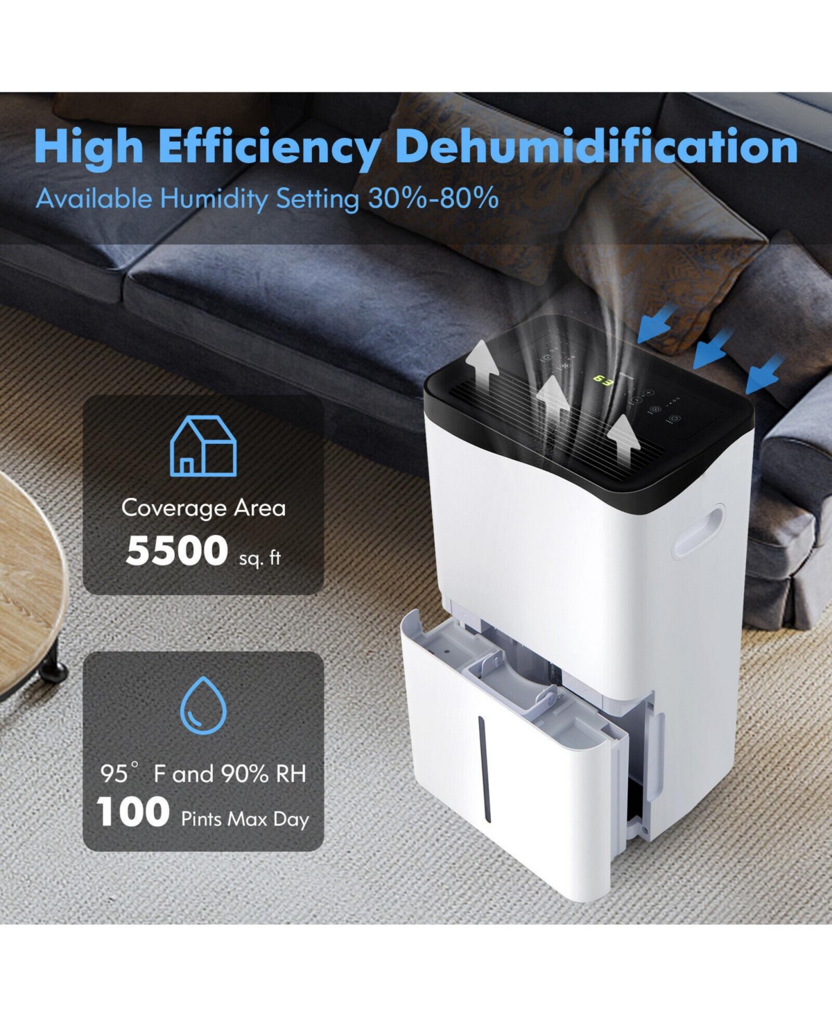 100-Pint Dehumidifier with Smart App and Alexa Control for Home and Basements