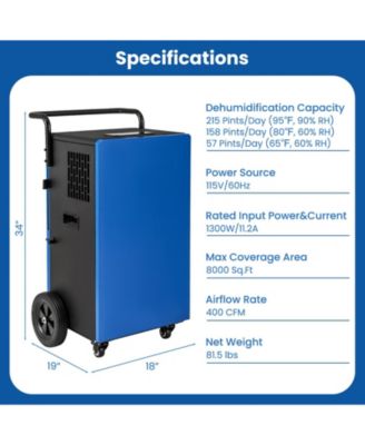 215 Pints 8000 Sq.Ft Commercial Dehumidifier For Home and Basement with 24H Timer