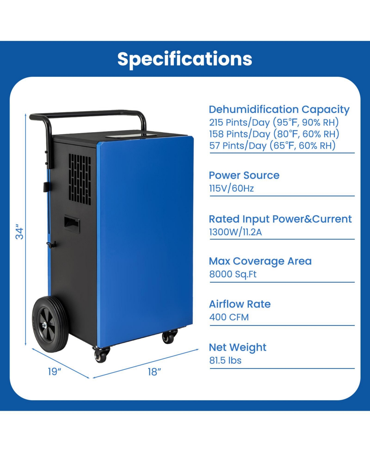 215 Pints 8000 Sq.Ft Commercial Dehumidifier For Home and Basement with 24H Timer