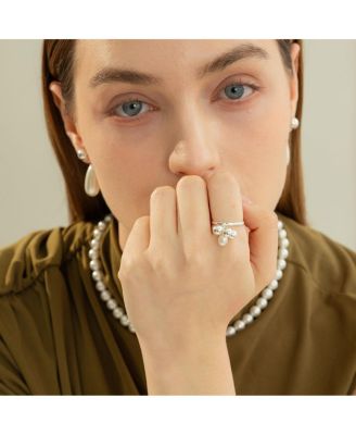 Sterling Silver Isabelle Cluster Pearl Adjustable Ring