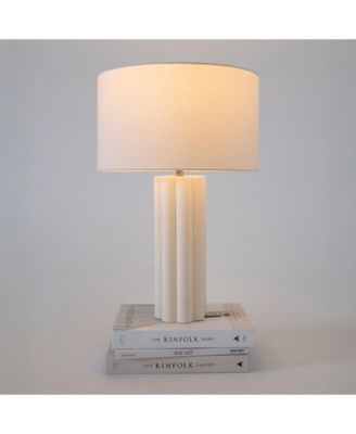 Becca LED Geometric Pillar Table Lamp with Cream Fabric Shade, Bulb Included (24")