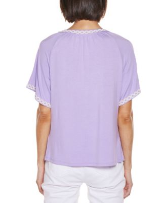 Women's Crochet Trim Short Sleeve Knit Top