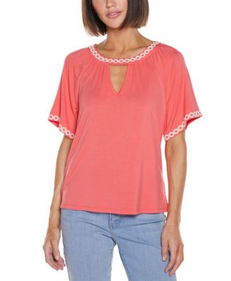 Women's Crochet Trim Short Sleeve Knit Top
