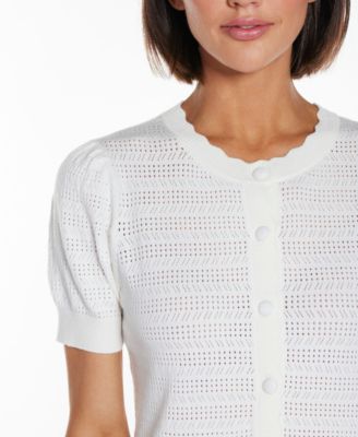 Women's Pointelle Scalloped Placket Cardigan Sweater