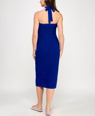 Juniors' Halter Sleeveless Crochet Midi Dress