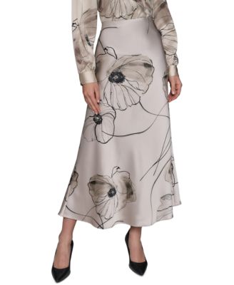 KARL LAGERFELD PARIS - Women's Printed Satin Midi Skirt