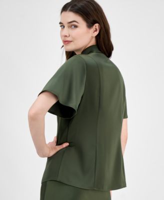 Women's Flutter-Sleeve Button-Front Blouse