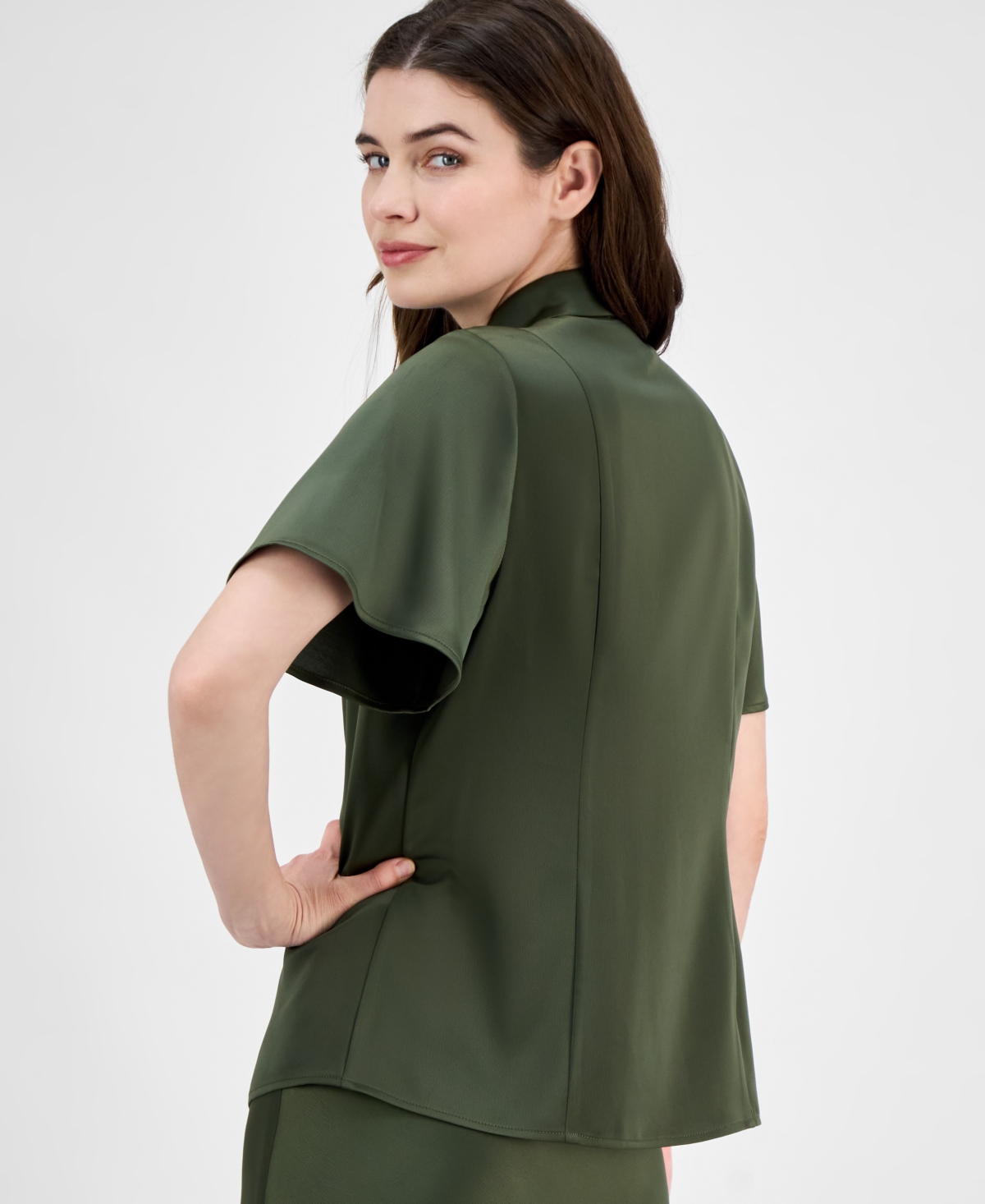 Anne Klein Women's Flutter-Sleeve Button-Front Blouse