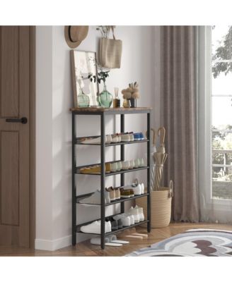MDF Industrial Shoe Rack, Adjustable Rustic Style 5-Tier Shoe Rack Storage Rack With 4 Grid Shelves