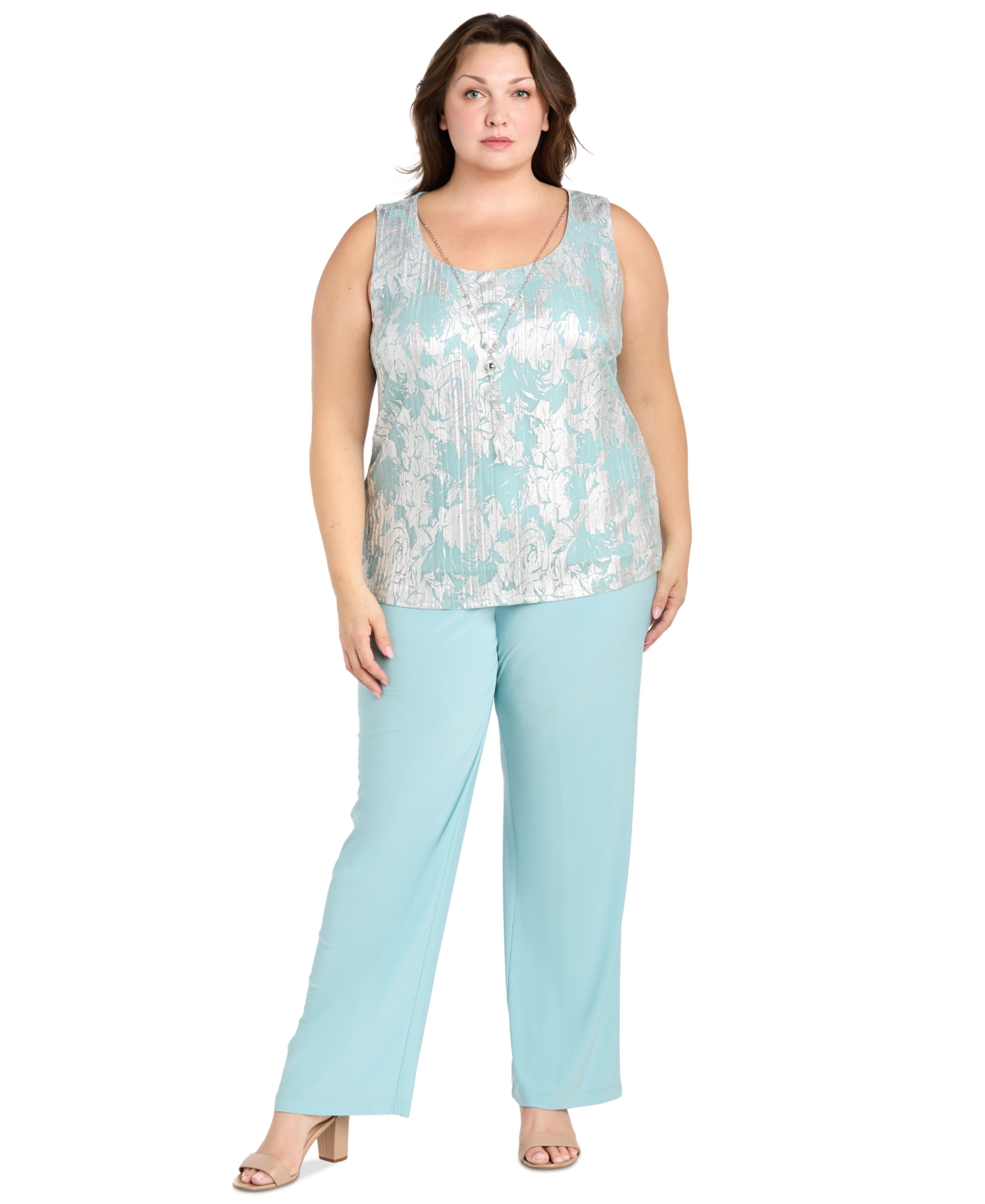 R & M Richards Plus 3-Pc. Embellished Jacket, Necklace Top Pant Set