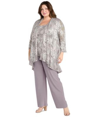 Plus Size 3-Pc. Embellished Jacket, Necklace Top & Pant Set