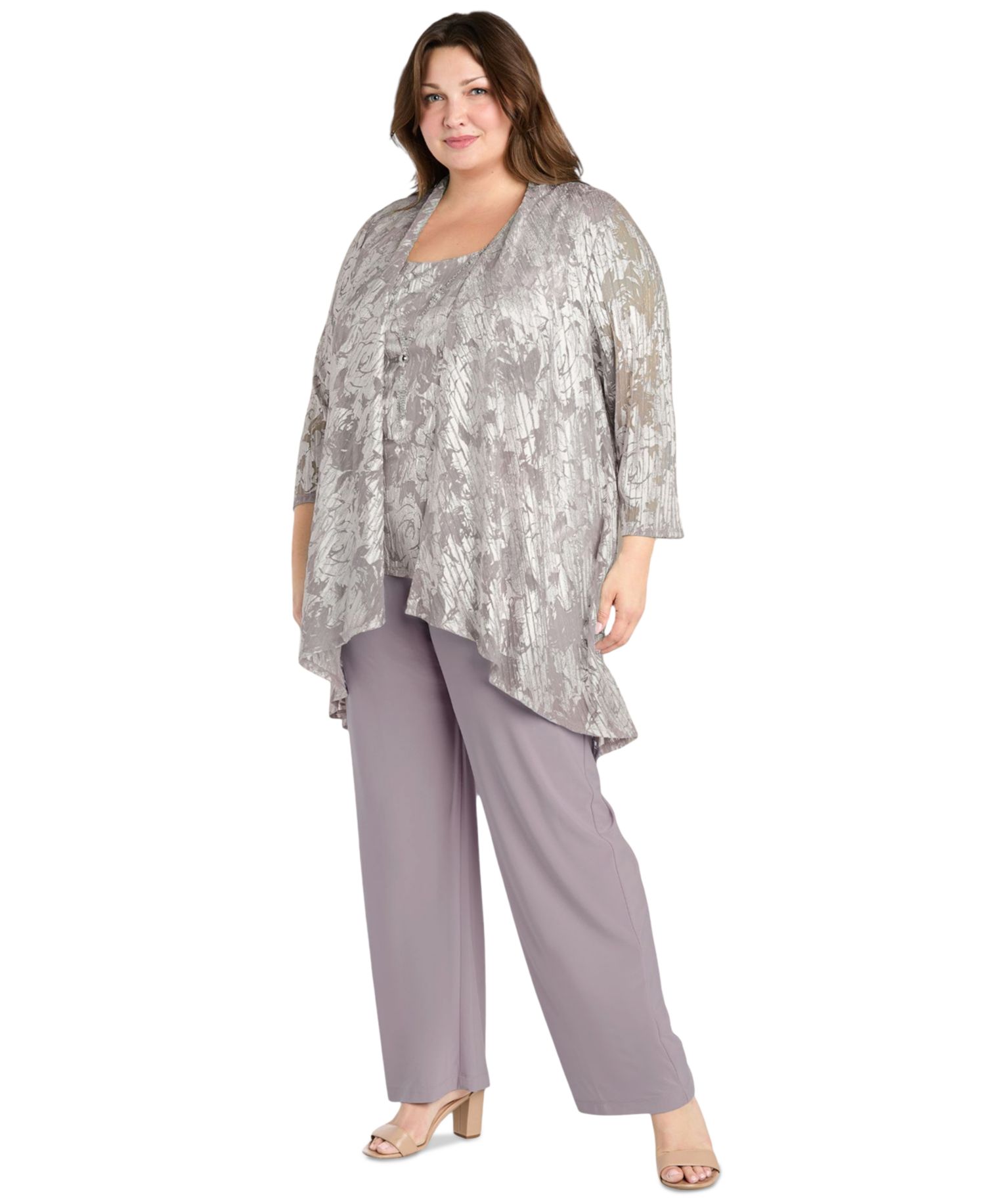 Plus Size 3-Pc. Embellished Jacket, Necklace Top & Pant Set