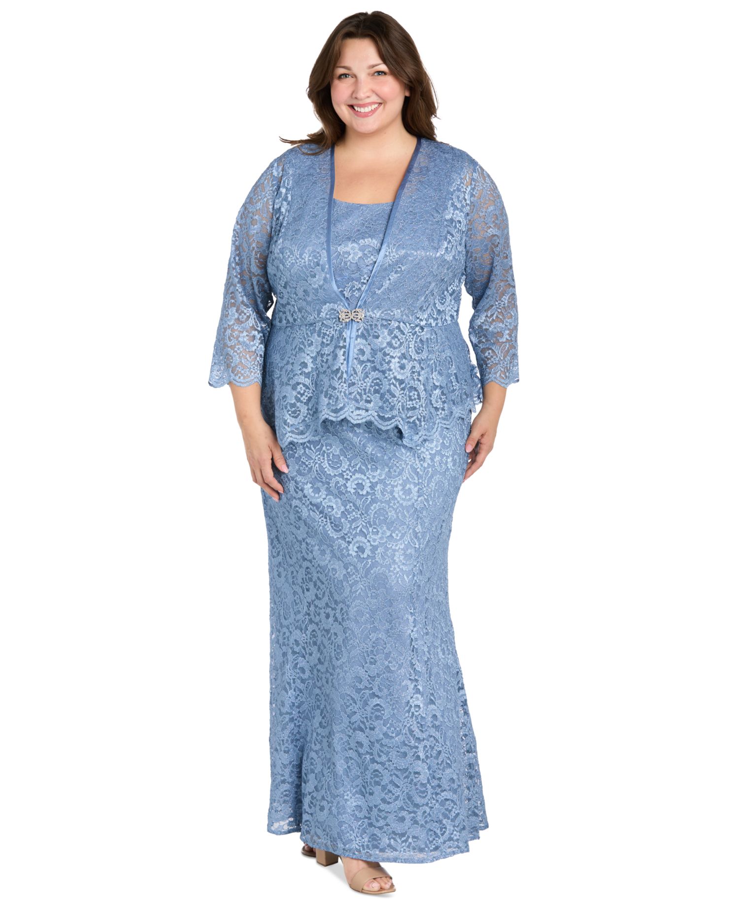 Petite 2-Piece Metallic-Lace Gown & Jacket Set