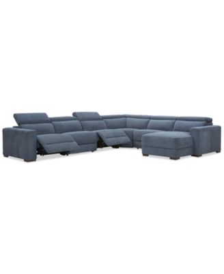 Nevio 6-Pc. Fabric Power Headrest Sectional with 2 Power Motion Chairs