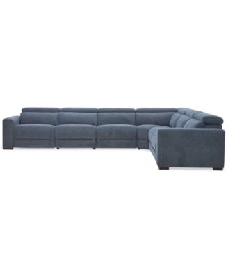 Nevio 6-Pc. Fabric Power Headrest Sectional with 3 Power Motion Chairs