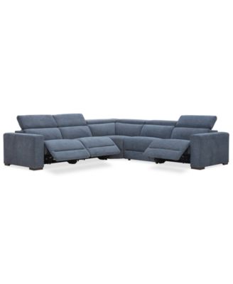 Nevio 5-Pc. Fabric Power Headrest Sectional with 3 Power Motion Chairs